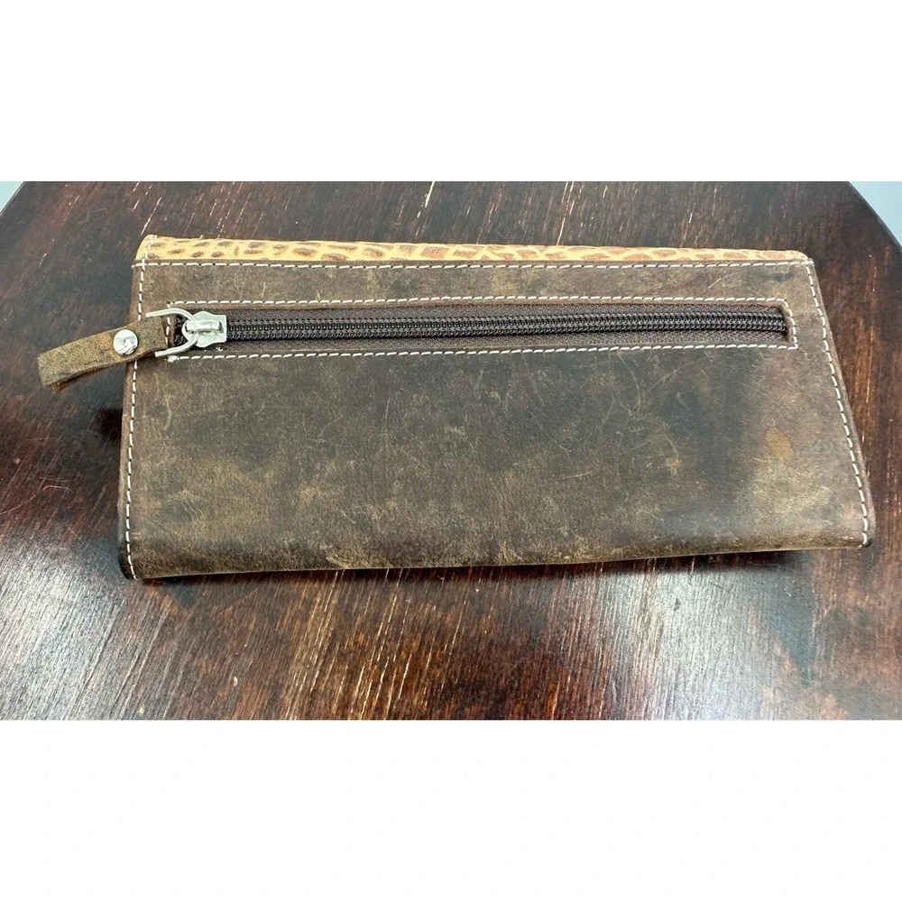 American Bison Leather Wallet with Tan Crocodile Pattern Flap Pockets New Other